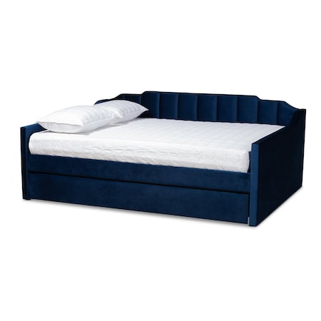 Baxton Studio Lennon Modern and Contemporary Navy Blue Velvet Fabric Queen Size Daybed with Trundle 186-11468-Zoro